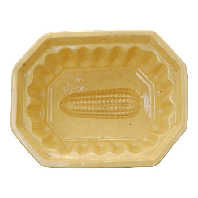 1900s Yellow Ware Food Mold With Corn Design For Sale