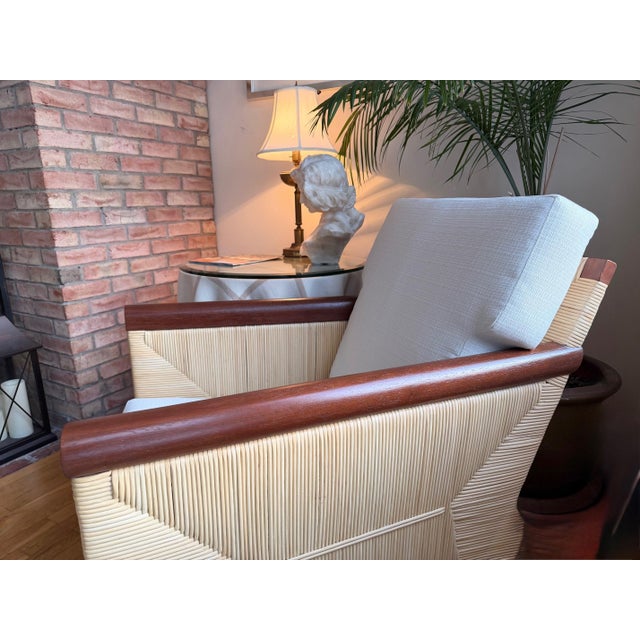 Donghia Lounge Chair in Rattan and Mahogany For Sale In New York - Image 6 of 16