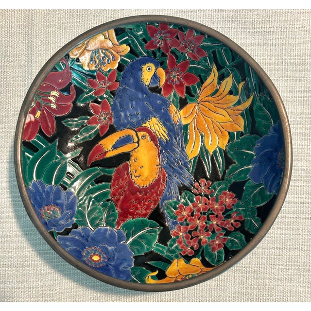 Mid 20th Century MCM Gump’s Tropical Rainforest Tiger and Toucan Pewter and Ceramic Plates - A Six Piece Set For Sale - Image 5 of 6