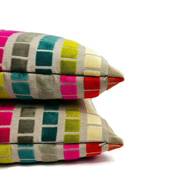 Kravet Design Rainbow Multi Color Velvet Squares Pillow Cover | Chairish