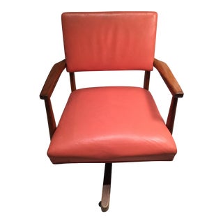 Antique Coral Leather Office Chair For Sale