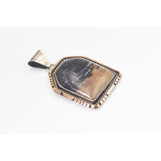 Tribal Zuni Native American Picasso Marble Stone Sterling Silver Hexagonal Pendant by Sensa Eustace For Sale - Image 3 of 9