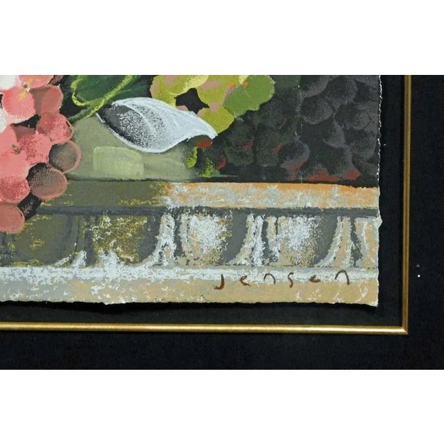 James Jensen "Sogno Di Fiori" Serigraph With Original Pastel Custom Green Framed For Sale - Image 4 of 4