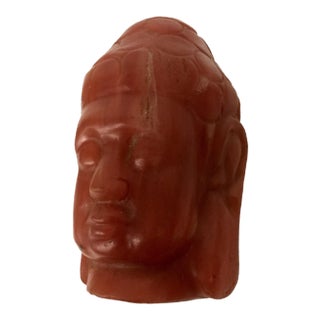 1980s Vintage Hand Carved Stone Buddha Head Paper Weight For Sale