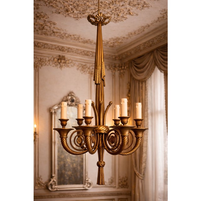 Early 20th French Louis XVI Gilt Bronze Gold Chandelier For Sale - Image 6 of 8