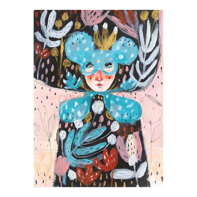 Passing Clouds - Colorful Whimsical Figurative Feminine Fantasy Art on Paper Original Artwork by Silvia Pavarini For Sale