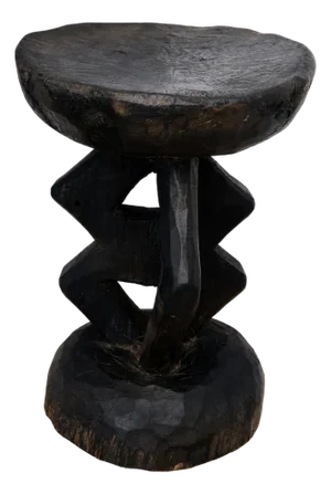 Vintage Tonga Hand Carved Wood Stool – Brutalist Sculptural Side / Plant Table, 14"