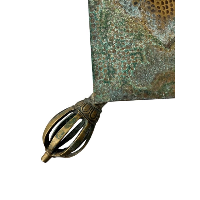 English Vintage Rare Hammered Brass With Crown Shaped Feet Plant Stand / Display Pedestal For Sale - Image 3 of 3