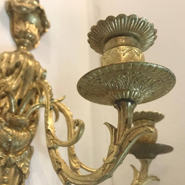 Antique Gilded Bronze Wall Lights, Set of 2 For Sale - Image 5 of 11