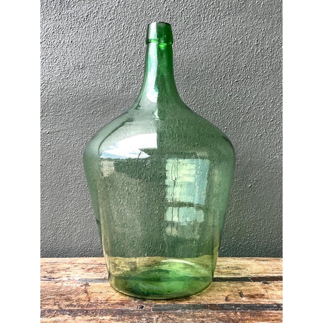 Mid 20th Century Vintage Green Glass Demijohn Bottle For Sale - Image 5 of 14