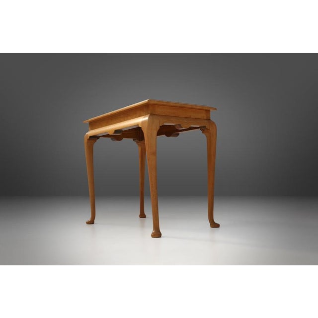 Brown Side Table in Beech with Lace Inlay and Glass Top, France, 1950s For Sale - Image 8 of 11