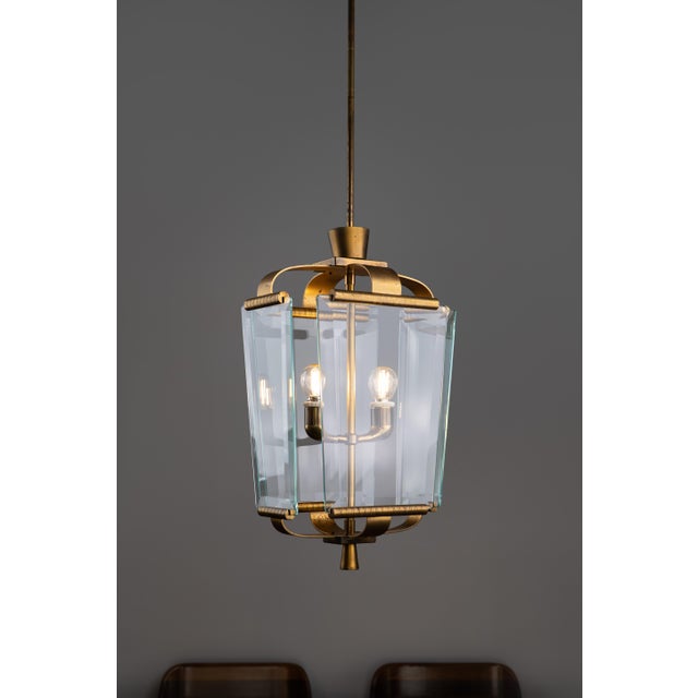 Art Deco Italian Brass and Glass Lantern, 1950s For Sale - Image 10 of 11