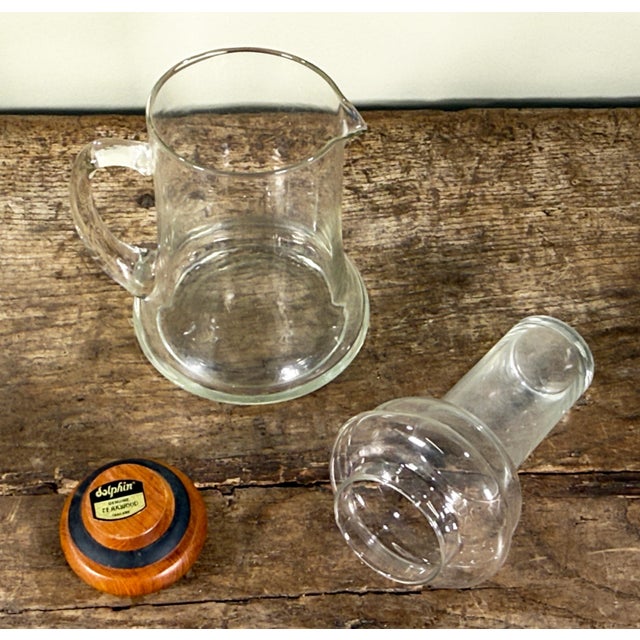 Mid-Century Modern Vintage Glass Cocktail / Iced Tea Pitcher With Ice Chamber and Teak Lid For Sale - Image 3 of 5