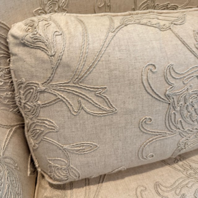 Tall Embroidered Wingback With Footstool For Sale - Image 4 of 13