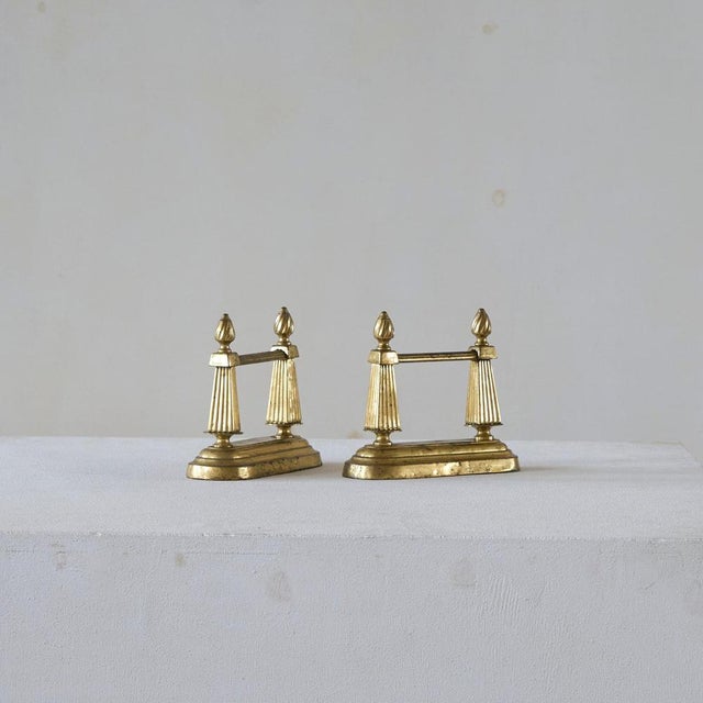 Gold Neoclassical Andirons in Patinated Brass, 1890s, Set of 2 For Sale - Image 8 of 10
