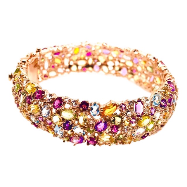 Bochic “Capri” Vintage Amethyst, Aquamarine & Citrine Bangle Set In 18K Gold & Silver For Sale