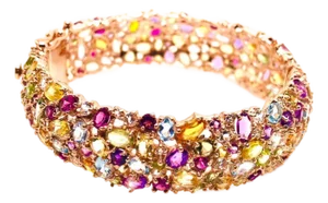 Bochic “Capri” Vintage Amethyst, Aquamarine & Citrine Bangle Set In 18K Gold & Silver