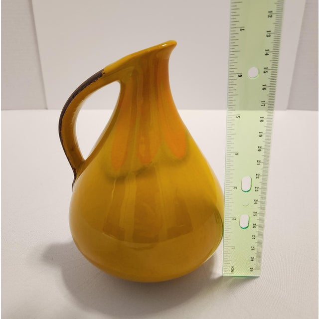 Ceramic Mid-Century Modern Harvest Gold Drip Glaze Ceramic Handled Pitcher Ewer - 7" For Sale - Image 7 of 7