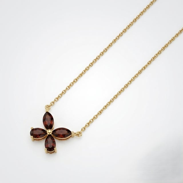 Dainty Garnet Flower Necklace | Gemstone Floral Pendant | January Birthstone Necklace For Sale - Image 4 of 4