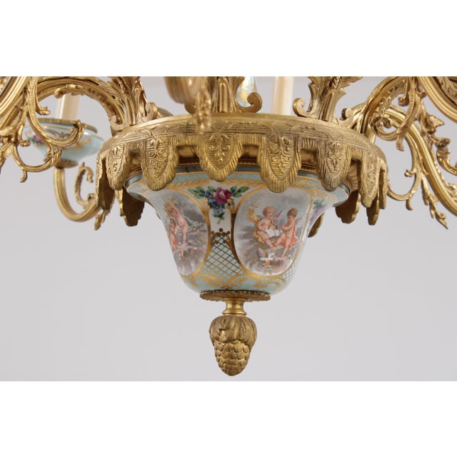 Ceramic Vintage Sevres Style French Porcelain 8 Light Chandelier For Sale - Image 7 of 18