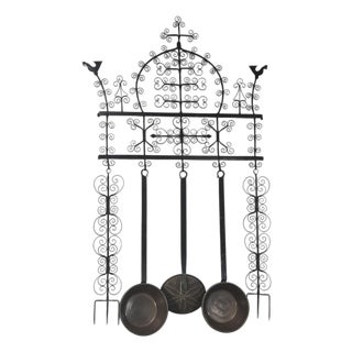 Circa 1820 Continental Hand-Forged Wrought Iron Archelle With Three Utensils For Sale