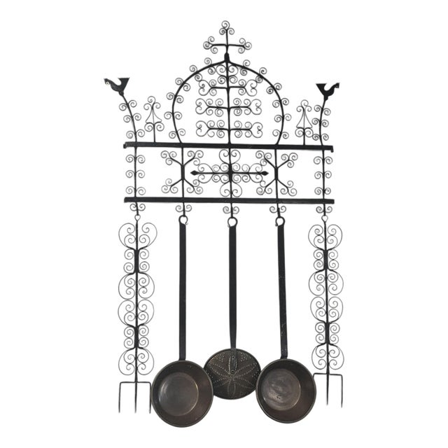 Circa 1820 Continental Hand-Forged Wrought Iron Archelle With Three Utensils For Sale