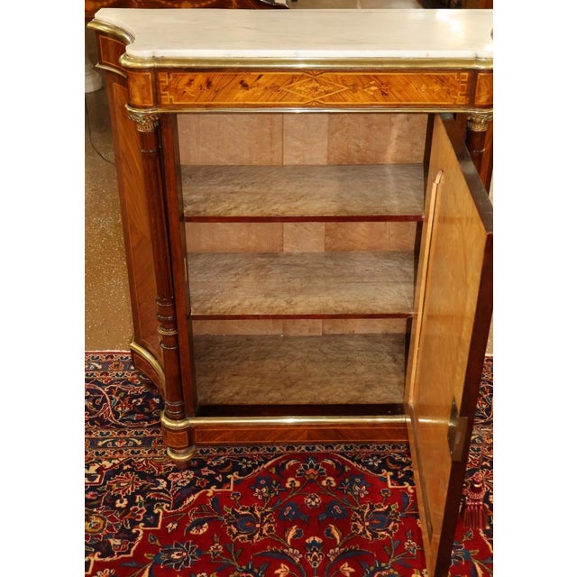 Late 19th Century French Napoleon III Marble Top Inlaid Server Side Cabinet For Sale In New York - Image 6 of 12