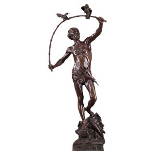Bronze Hindu Bird-Catcher by Auguste De Wever, 1836-1910 For Sale