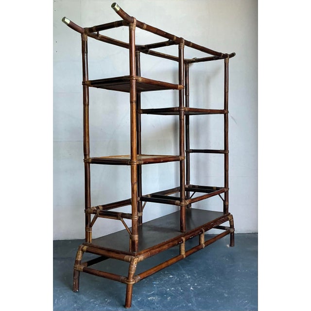 Late 20th Century Vintage Boho Rattan Pagoda Etagere After John Wisner for Ficks Reed For Sale - Image 5 of 11