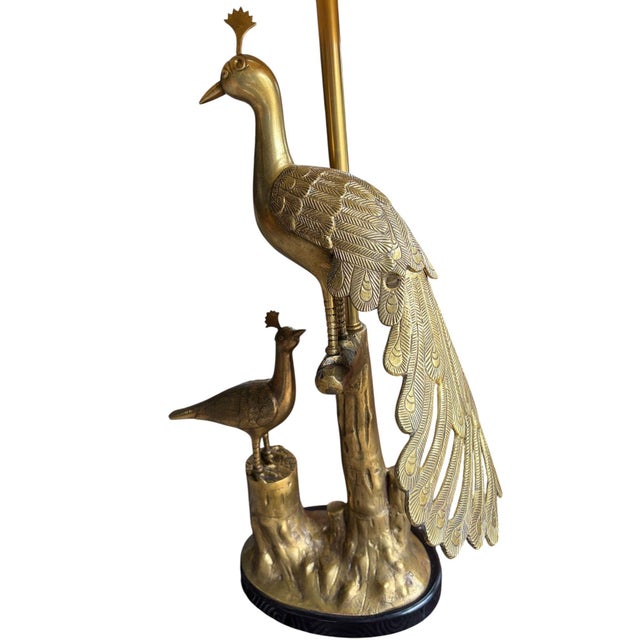 Marbo Brass Peacock Table Lamp, 1950’s. Stunning lamp is excellent vintage condition. Shade is included. Measures 42.5”...