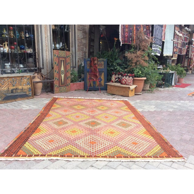 Pop Art Embroidered Turkish Kilim Rug - 114" X 77" For Sale - Image 3 of 11