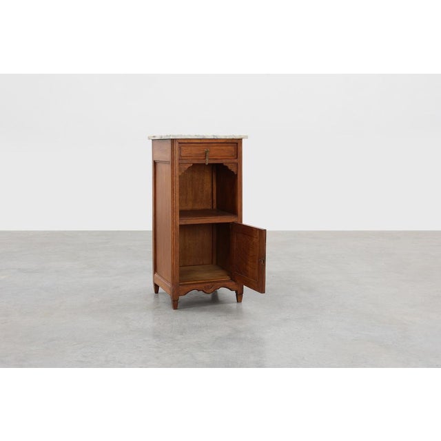 Art Deco Nightstand in Oak with Carrara Marble Top, France, 1920s For Sale - Image 4 of 11