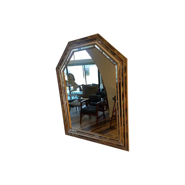 Wood Vintage Mid Century Wall Mirror 1980s Postmodern Windsor Gold Frame For Sale - Image 7 of 11