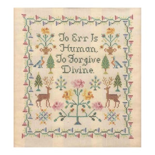 Folk Art " to Err Is Human, to Forgive Divine." Needlework Sampler For Sale