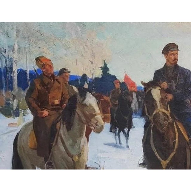 1960s Antique Oil Painting: October Revolution on Horses, Soviet Art 120-160 For Sale - Image 5 of 6