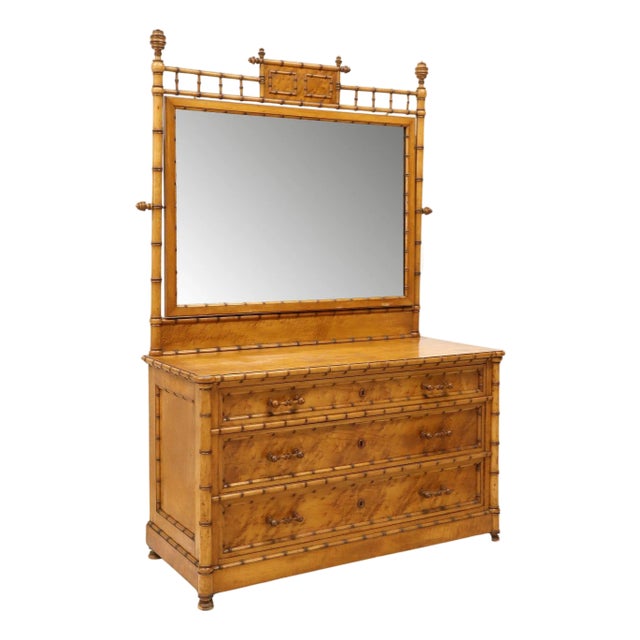 Bird's Eye Maple and Faux Bamboo Dresser Commode For Sale