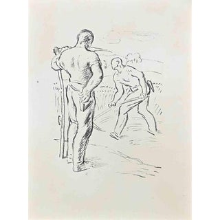 Wilhelm Gimmi, Farmers, Lithograph on Ivory Paper, 1955 For Sale