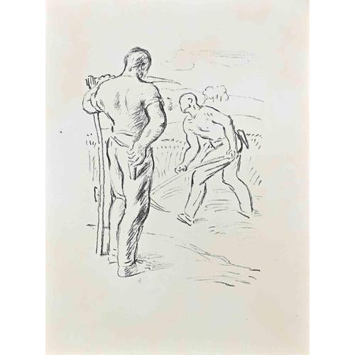 Wilhelm Gimmi, Farmers, Lithograph on Ivory Paper, 1955 For Sale