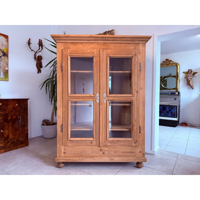 Antique Biedermeier-Style Display Cabinet, Softwood. Dimensions: Height x Width x Depth 180 x 134 x 53 cm. For sale is an...