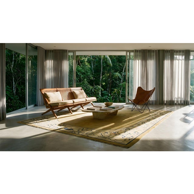 Aesthetic and Sublime Beige Open Field With Exquisite Floral Border Antique Chinese Peking Rug For Sale - Image 11 of 11