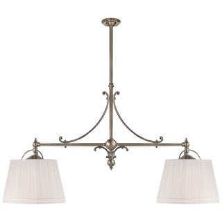 Chapman & Myers for Visual Comfort Signature Sloane Double Shop Pendant in Antique Nickel with Linen Shades For Sale