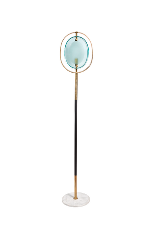 Brass and Black Lacquered Metal Frame Floor Lamp with Marble Base and Glass in the style of Fontana Arte, 1960s