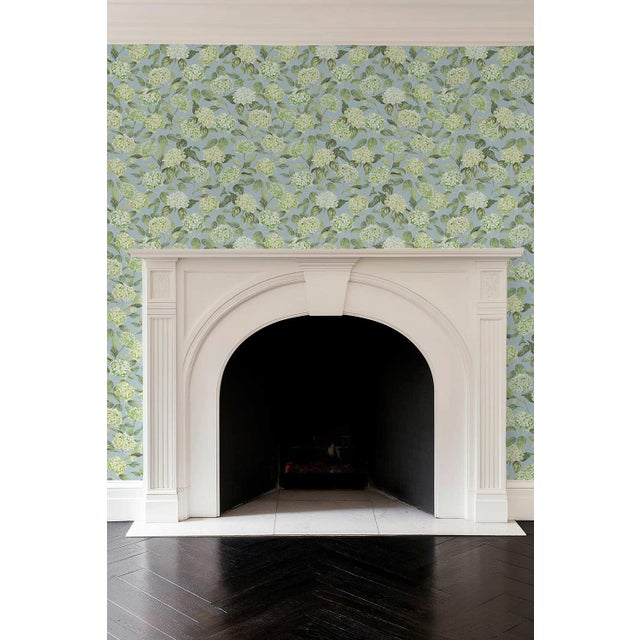 Textile Hydrangea Blooms Floral Grasscloth Wallpaper by House Party | Limelight Green | 6 Yards For Sale - Image 7 of 8
