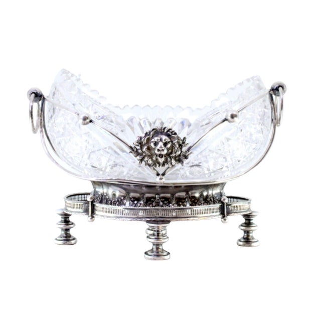 Silver and Cut Glass Fruit Bowl Centerpiece with Relief Masks and Applications For Sale - Image 10 of 10