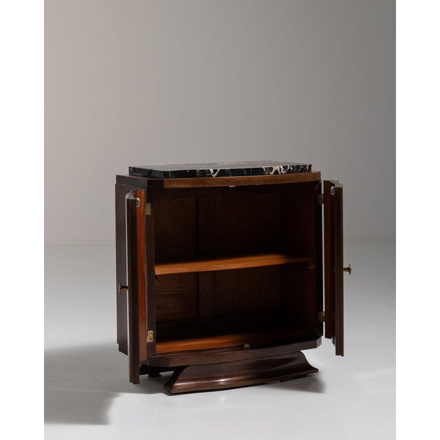 1930-1939 France Rich Walnut Brown Art Deco Marble-Top Bar Cabinet For Sale - Image 11 of 11