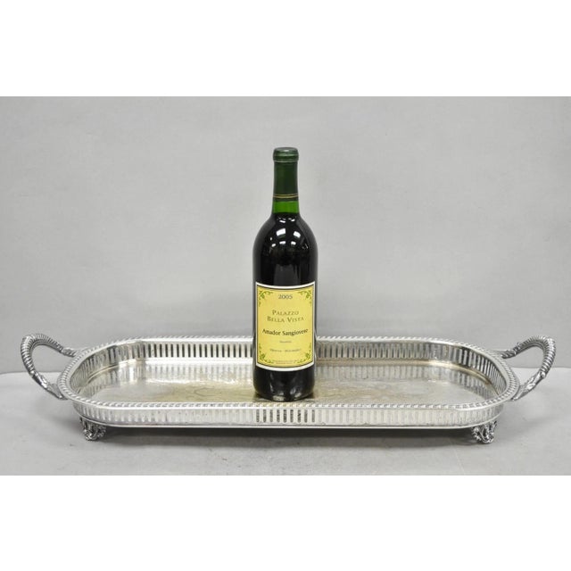 Vintage Amston Victorian Silver Plated Twin Handle Narrow Bar Tray Serving Platter Raised on Feet. Circa Mid 20th Century....