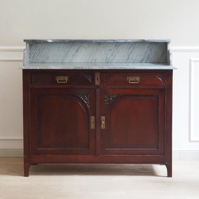 Antique Gründerzeit Sideboard with Grey-White Marble Top, 1900s For Sale - Image 17 of 17