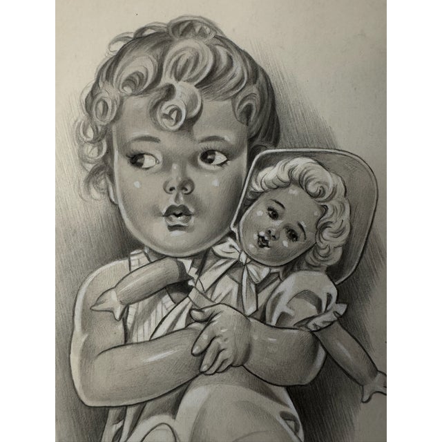 Original graphite pencil drawing by American artist and illustrator Theodore E. Schrock (1879–1952), depicting a young...