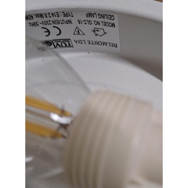 Metal Vintage Ceiling Lamp with a Gold-Colored Metal Base and Curved Matt Glass Lampshade from Belmonte, 1990s For Sale - Image 7 of 8