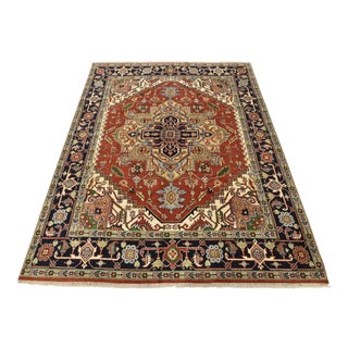 Heriz Rug 8' X 10' Red Wool Tribal Hand-Knotted Oriental Carpet For Sale